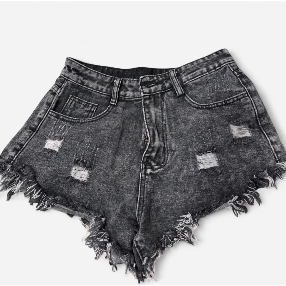 SHEIN Black Frayed Denim Shorts